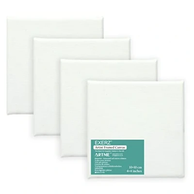 Image de EXERZ 10x10cm Toiles pré étirées 4 pièces 1,7cm D&#039;épaisseur à Peindre Encadrées/ 280GSM/ 100% Coton/Triplement Apprêtée/sans Acide/Grain Moyen/ Peinture Huile/Gouache/Acrylique