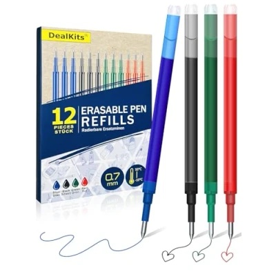 Image de Lot de 12 mines rechange effaçables 0,7 mm compatibles avec Pilot FriXion Ball, Clicker &amp; Eberhard Faber, mine pour stylo gel effaçable, longueur d&#039;écriture: 400 m, bleu, noir