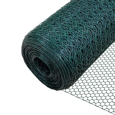 Image de VOUNOT Grillage a Poule en PVC Gaine Gris 1x50m Maille 13mm Hexagonal Triple Torsion Clôture résistant Poulailler Jardin pour Élevage Volaille, Filet aux Intempérie Vert
