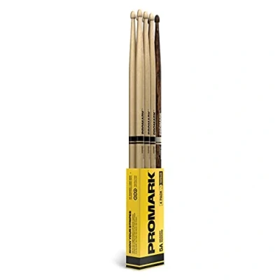 Image de ProMark Baguette Batterie Rebound 5A Baguettes Sensation de lestage arrière Finition laquée, Bois hickory 3 Paires + 1 Paire of FireGrain RBH565AW 4PFG Noir
