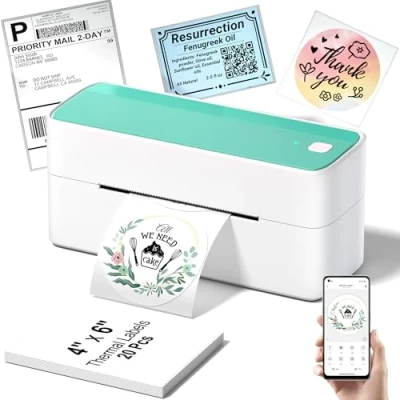 Image de Phomemo 241BT lmprimante Thermique Etiquette 4x6, Imprimante Expedition, Bluetooth sans Encre pour Le Bureau, Compatible avec DHL, UPS, Amazon, Ebay, Shopify, Vert