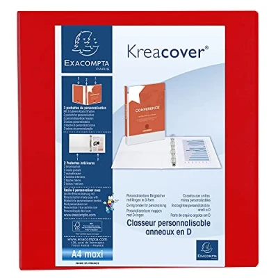 Image de Exacompta réf. 51845RE 1 Classeur opaque rigide personnalisable 3 poches 4 anneaux en D de 60 mm Dos 90 Dimensions extérieures : 32 x 30 cm Format à classer A4 Maxi Coloris rouge
