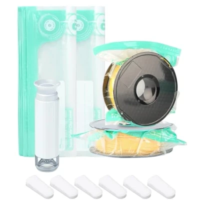Image de Toaren 22 pièces Kit de Vide Amélioré,Kit Stockage Filaments(34x30cm) Imprimante 3D Filament Sac Réutilisable,Storage Sacs à Vide,Amélioré et épaissi,6 Clip d&#039;étanchéit,1 pompe manuelle