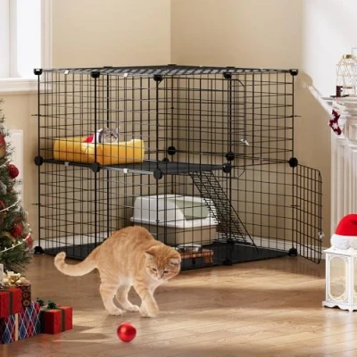 Image de YITAHOME Cage pour Chat intérieur/extérieur à Monter soi même avec 2 Portes, 1 échelle, Parc en métal Niveaux, Chat, Lapin, Chinchilla, Noir, 71 x cm