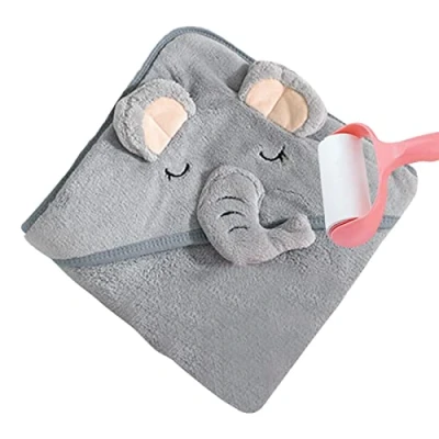 Image de Qeyeid Bain Bébé Naissance À Capuche aux Oreilles Mignonnes, Serviette pour Bébé, Extra Doux Absorbant, Cadeau Naissance, Sortie Bebe, Personnalisée, Gris