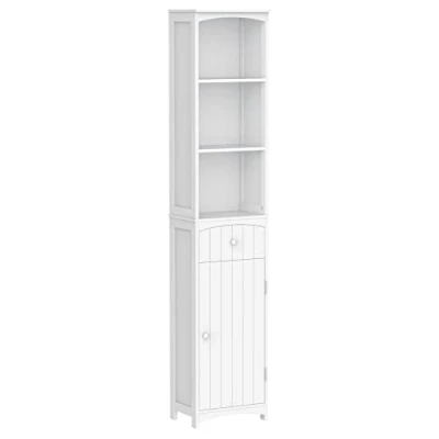 Image de HOMCOM Meuble Colonne de Salle Bain Rangement WC avec étagère et tiroir, Placard 34L x 24l 170H cm Blanc