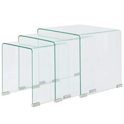 Image de Festnight Lot de 3 Tables Basses gigognes Verre trempé Transparent
