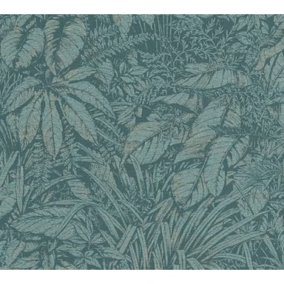 Image de A.S. Création Smart Surfaces Papier peint intissé floral avec feuilles de palmier 10,05 m x 0,53 bleu, pétrole, argent à motif Made in Germany 395603