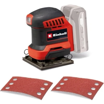 Image de Einhell ponceuse à main sans fil TE OS 18/113 Li Solo Power X Change (18 V, vibrante, circuit d’oscillation 1,8 mm, avec 2 feuilles de papier abrasif grain 120, batterie)