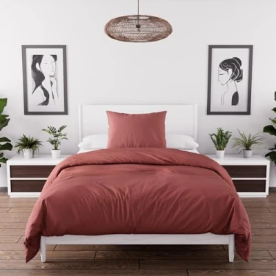 Image de Intemporel Parure Housse de Couette en Microfibre lavée 140x200 cm Boheme Brique, par Soleil d&#039;Ocre