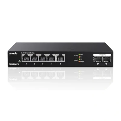 Image de Tenda Switch 2,5 Gigabit, commutateur Ethernet 5 Ports 2,5G, 2 SFP+ 10 Gbit/s, LAN Gigabit Non géré, Plug and Play, boîtier métallique, Noir (TEM2007X)