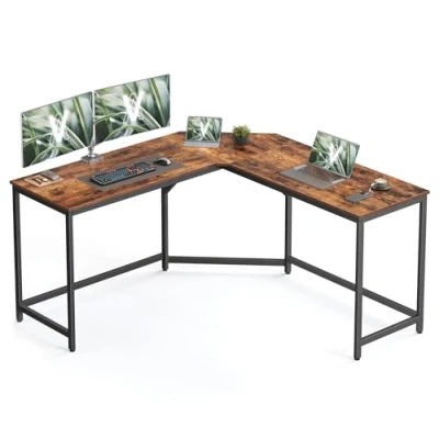 Image de VASAGLE Bureau en Forme de L, Gaming, 149 x 76 cm, d’Angle, Idéal pour Étudier, d&#039;Ordinateur, Gain d’Espace, Facile à Assembler, Marron Rustique et Noir d&#039;encre LWD73X