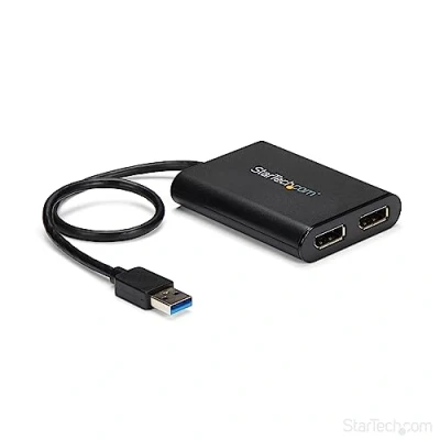 Image de StarTech.com Adaptateur USB 3.0 vers double DisplayPort 4K 60 Hz Carte graphique externe 2 ports DP (USB32DP24K60)