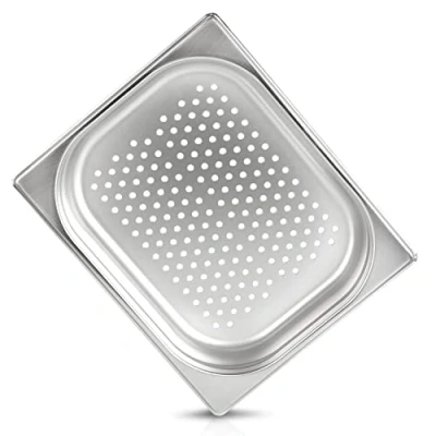 Image de jokobela Récipient Gastronorm 1/2 40mm perforé (6mm ø) en acier inoxydable de qualité supérieure Dimensions: 325 x 265 40 mm pour un chauffe plat ou bain marie (0,6 d&#039;épaisseur)