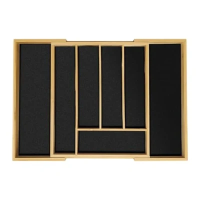 Image de Relaxdays Range Couverts, Extensible, 5 à 7 Compartiments, Organiseur pour Le tiroir, Bambou et MDF, Noir Nature