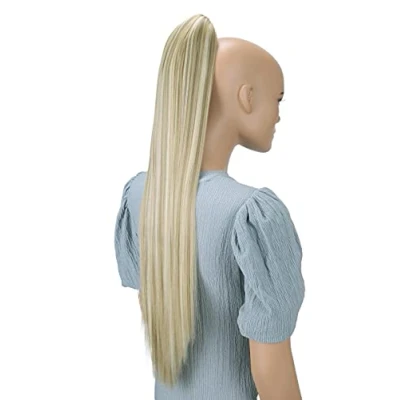 Image de CAISHA 70cm Postiche Natte Queue De Cheval Extensions Cheveux Raide Mélange Blond Clair H164