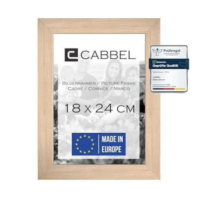 Image de CABBEL Cadre photo 18 x 24 cm, naturel, solide en bois MDF, verre plexiglas incassable, à suspendre ou poser, idéal pour photos/images/collage, Naturel