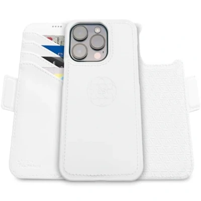Image de dreem Fibonacci Compatible avec iPhone 16 Pro funda cartera / 2 en 1 étui Antichoc et Folio Amovible Cuir végétal, MagSafe, Protection RFID [Blanc]