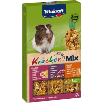 Image de VITAKRAFT Kräcker Friandise pour Cochon d&#039;Inde Alimentation Complémentaire Assortiment de Délicieux Kräckers Raisin Noix, Miel Épautre, Fruits Flocons Boîtes 3 Baguettes 168g