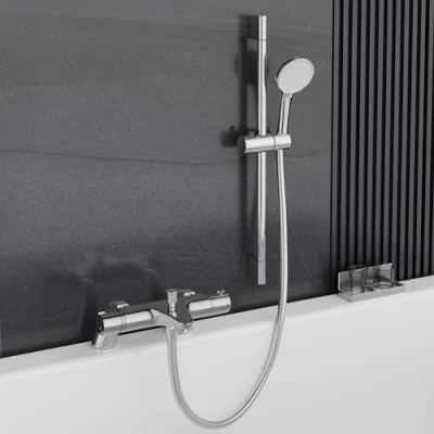 Image de MORADO Mitigeur Baignoire avec Douchette et Flexible de Douche (150mm),Mitigeur Thermostatique,Ensemble Douche,Barre 700mm,Chromé