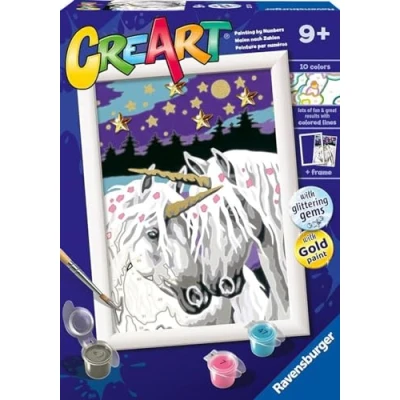 Image de Ravensburger CreArt Série E : Uniconios amoureux, kit de peinture par numéros, contient une planche pré imprimée, un pinceau, des couleurs et accessoires, jeu créatif pour enfants 7 ans