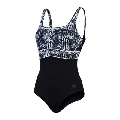 Image de Speedo Maillot de Bain 1 Pièce Effet Galbant Contoureclipse, pour la Plage et Les Vacances Femme, Noir, Gris Oxydé, Blanc, 32