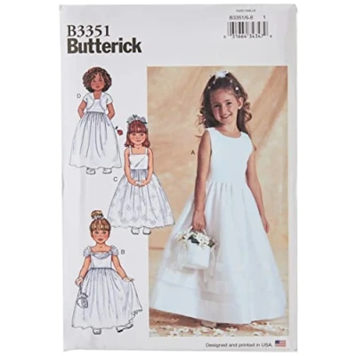 Image de Butterick Patterns B3351 Lot de 1 Veste et Robe pour Enfants/Filles Taille 6 7 8 Blanc