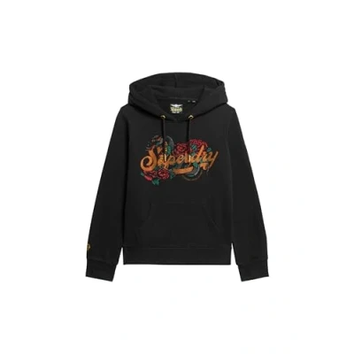 Image de Superdry Tattoo Script Graphic Sweat à capuche, Femme, Taille: 40, Black