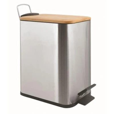 Image de Spirella, Poubelle à pédale 5 Litres, Modèle Erik, Rectangulaire, Fermeture douce et silencieuse grâce au système slow close, Utilisation sécurisée avec des pédales antidérapantes, Brossé