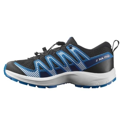 Image de Salomon Junior XA PRO V8 J Noir/Blanc/Bleu Français, chaussures de randonnée polyvalentes pour le confort, idéales les randonnées et trail running lors d&#039;aventures en plein air. 38