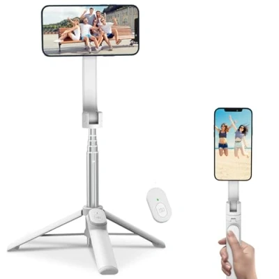 Image de FANTCOO Perche à selfie magnétique, trépied extensible de 71,1 cm avec télécommande, portable pour iPhone 15, 14, 13, 12, 11 et tous les smartphones (blanc)