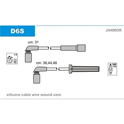 Image de JANMOR D6S Jeu De Fils d&#039;Allumage DAEWOO: Kalos 5 portes, Lanos Berline, 3/5 portes