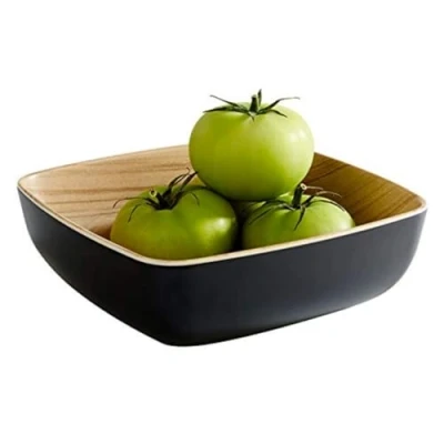 Image de APS &quot;Frida, Bol en mélamine Presque incassable, Plastique Stable, 16,5 x 5,5 cm, à céréales, Salade, empilable, Aspect Bois l&#039;intérieur, Noir, va au Lave Vaisselle