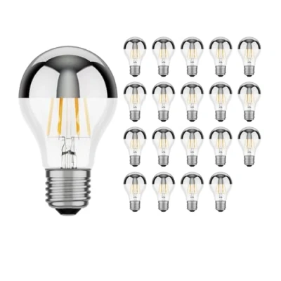 Image de ledscom.de 20 ampoules LED E27, A60, blanc chaud (2700 K), 6 W, 667lm, miroir de tête (argent)