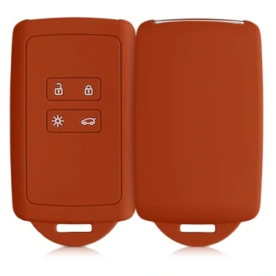 Image de kwmobile Accessoire Clé de Voiture Compatible avec Renault Smart Key 4 Bouton (Keyless Go Uniquement) Coque en Silicone Souple Embout Porte Orange Marron