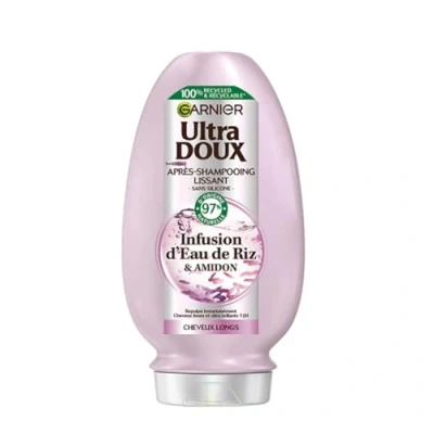 Image de Garnier Ultra Doux Après Shampooing Lissant Douceur &amp; Brillance à l&#039;Infusion d&#039;Eau de Riz Cheveux Rebelles et Indisciplinés 200 ml