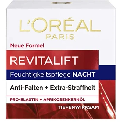 Image de L&#039;Oréal Paris soin de nuit Revitalift, du visage anti âge, rides et extra fermeté, pro élastine huile noyau d&#039;abricot, 50 ml