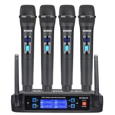 Image de BOMGE Système de microphone sans fil professionnel à 4 canaux avec quatre micros portables, fréquence fixe, longue portée 61 m, idéal pour l&#039;église, le karaoké, les événements