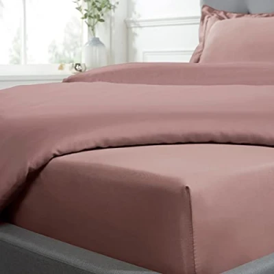 Image de Sleepdown Drap housse 100 pourcent satin de coton doux et confortable 40 cm profondeur 300 fils au pouce carré Rose pâle Super King size, Coton, Rose,