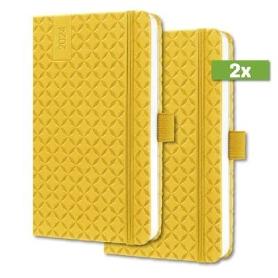 Image de SIGEL J4116 Jolie Agenda semainier 2024, couverture rigide, 9,5 x 15 cm, 174 pages, jaune, 2 pièces