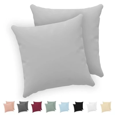 Image de Twinzen® Taie Oreiller 40x40 cm (Lot de 2) 100% Coton Jersey 150 GSM Gris d&#039;oreiller Housse Coussin avec Fermeture Éclair Certifié Oeko Tex
