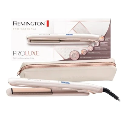 Image de Remington Lisseur Cheveux [Résultat Professionnel longue tenue] PROluxe (Lissage en 1 seul passage, Céramique, Léger, Glisse facile, Ecran LCD, 150 230C, pochette) Fer à lisser S9100
