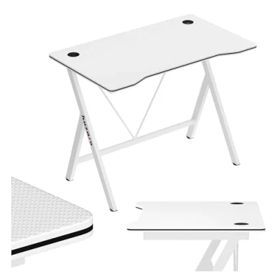Image de huzaro Hero 1.4 Bureau PC Gaming 100 x 50 cm Poste Gamer Design Ergonomique Panneau MDF Structure Carbon Construction Solide Blanc
