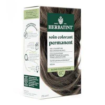 Image de Herbatint Soin Colorant Permanent Cheveux 6C Blond Foncé Cendré 170 ml Sans Ammoniaque, 100% Couverture Blancs Testé Dermatologiquement pour Peaux Sensibles, avec 8 Extraits Végétaux Bio