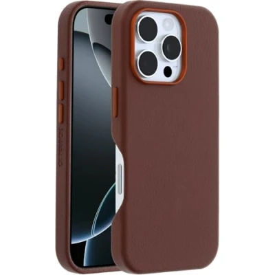 Image de OtterBox Coque Symmetry Series Cactus Leather MagSafe pour iPhone 16 Pro, Antichoc, résistante aux Chutes, de Protection Fine, supporte 3X Plus Chutes Que la Norme Militaire, Brun