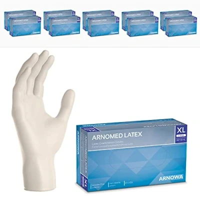 Image de ARNOMED gants latex jetables XL, blanc, 1000 pièces chirurgicaux non poudrés (10 boîtes), à usage unique, en latex, gant disponibles tailles XS, S, M, L &amp; XL