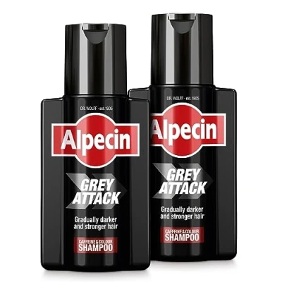 Image de Alpecin Grey Attack Shampooing colorant à la caféine 2x200ml cheveux graduellement plus foncés et forts Effet contrôlé, naturel pour de moins gris Prévient chute des