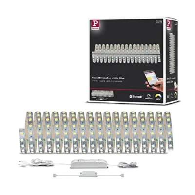 Image de Paulmann 70565 Strips SmartHome MaxLED Tunable White kit de Base INCL.1x47W gradable Lumineuse Argent Barre Lumin. Plastique Bande LED 3000K, Matière, 47 W, Cavalier, 10m