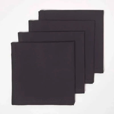 Image de HOMESCAPES Serviettes de Table en Coton, Lot 4, Linge uni, Noir