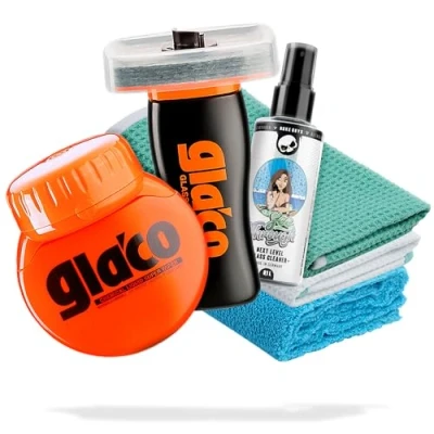 Image de detailmate Kit de Polissage et Scellage pour Vitres Voiture : Soft99 Glaco RollOn Large 120ml + Nettoyant 2 Chiffons en Microfibre Chiffon Effet Lotus jusqu&#039;à Mois
